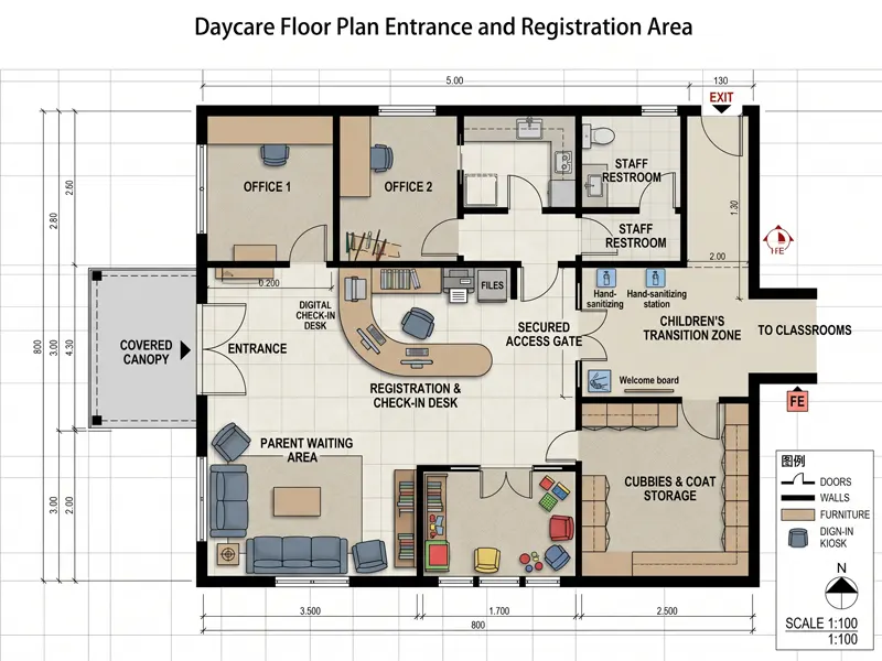 Daycare Floor Plan: Layout Ideas, Space Planning &Amp; Setup Tips 22 Daycare Floor Plan Entrance And Registration Area