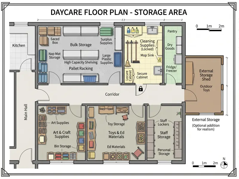 Daycare Floor Plan: Layout Ideas, Space Planning &Amp; Setup Tips 32 Daycare Floor Plan Storage Area