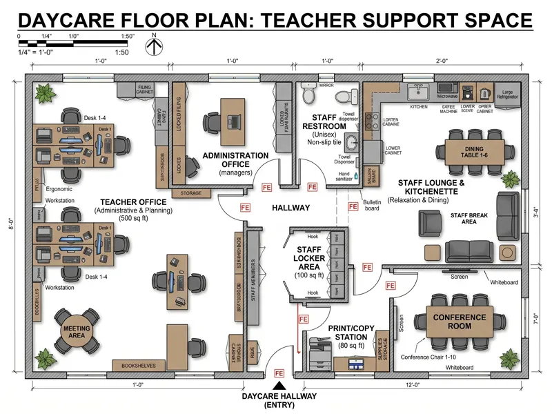 Daycare Floor Plan: Layout Ideas, Space Planning &Amp; Setup Tips 35 Daycare Floor Plan Teacher Support Space