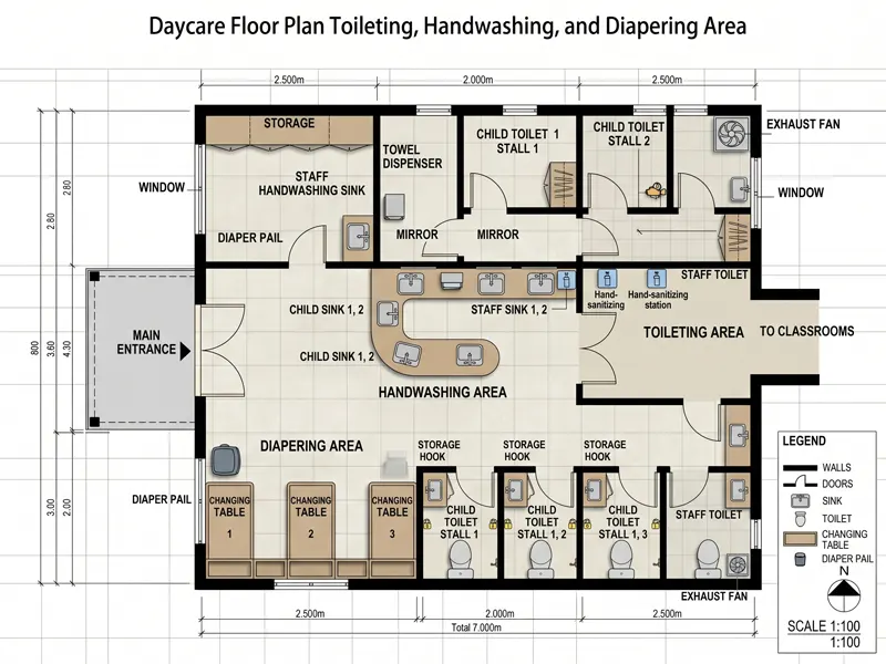 Daycare Floor Plan: Layout Ideas, Space Planning &Amp; Setup Tips 28 Daycare Floor Toileting Handwashing And Diapering Area