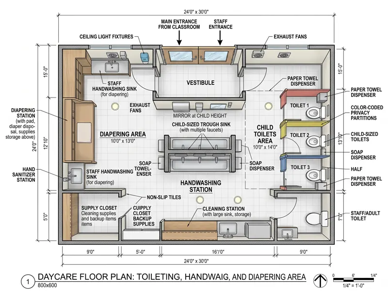 Daycare Floor Plan: Layout Ideas, Space Planning &Amp; Setup Tips 29 Daycare Toileting Handwashing And Diapering Area Floor Plan