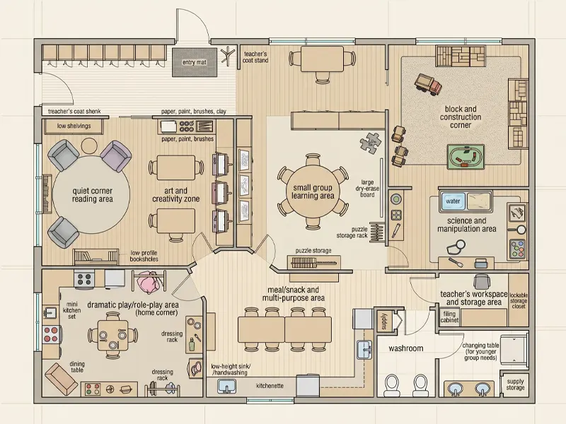 Daycare Floor Plan: Layout Ideas, Space Planning &Amp; Setup Tips 15 Preschool Room Floor Plan Tips