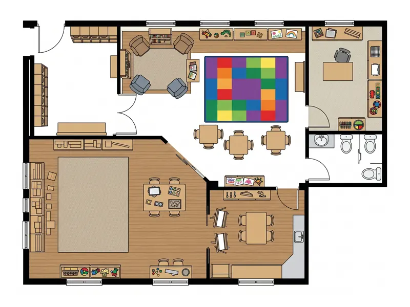 Daycare Floor Plan: Layout Ideas, Space Planning &Amp; Setup Tips 14 Preschool Room Floor Plan Ideas
