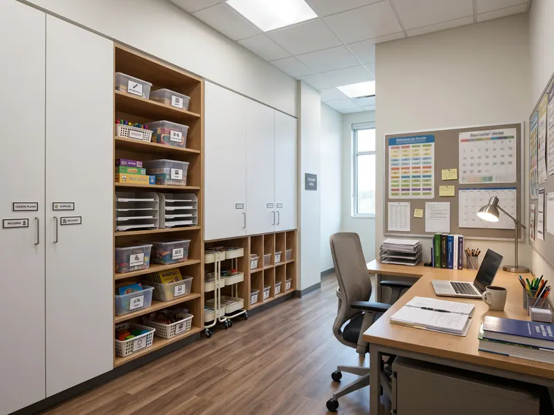Preschool Classroom Layout: A Practical Guide For Functional Early Learning Spaces 21 Preschool Storage And Teacher Area