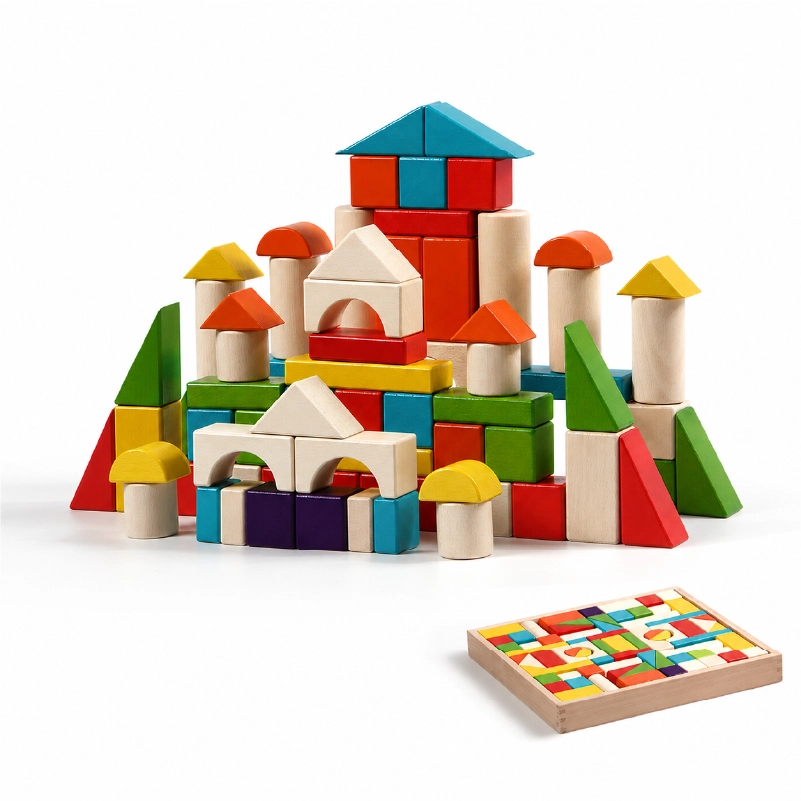 Colored Wooden Building Blocks 1 Colored Wooden Building Blocks 74Pcs