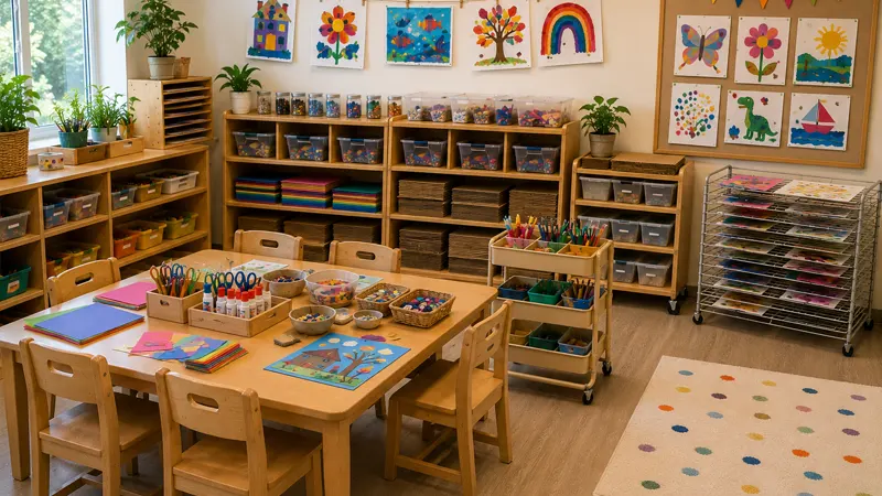 How To Set Up An Art Center In Preschools And Early Childhood Classrooms 10 Art Center Craft And Collage Material