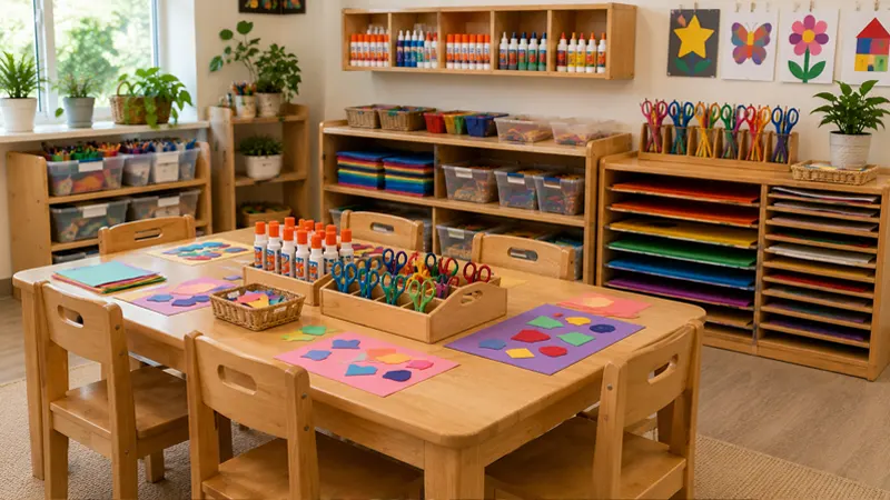 How To Set Up An Art Center In Preschools And Early Childhood Classrooms 9 Art Center Cutting And Gluing Materials