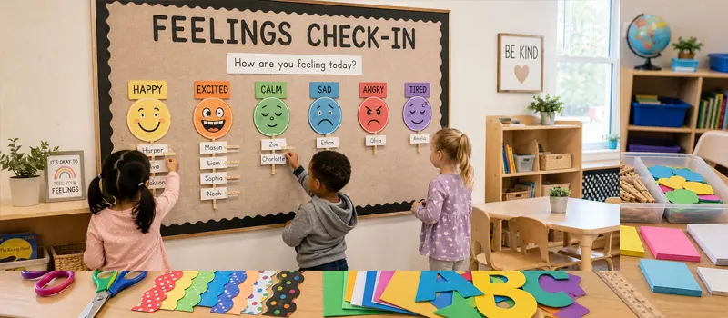 11 Common Types Of Preschool Bulletin Board Ideas 3 Feelings Check In Preschool Bulletin Board Ideas