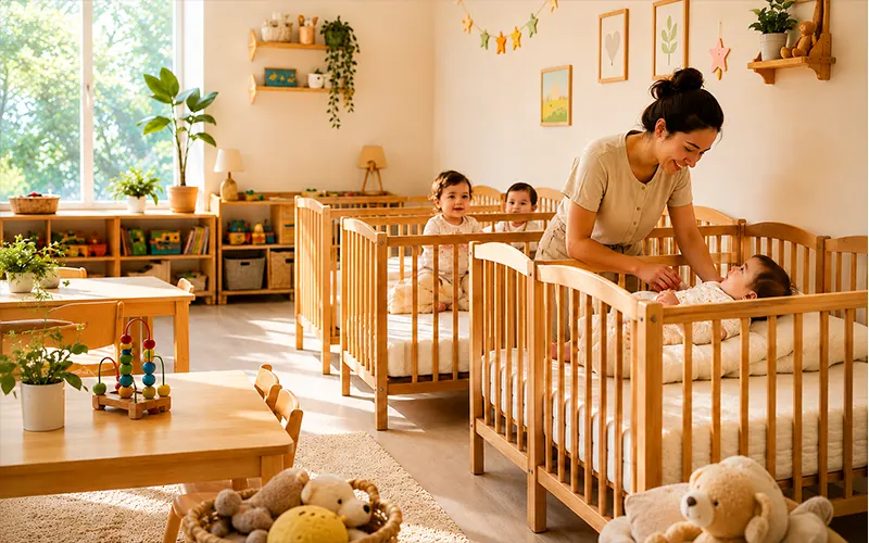 How To Choose Cribs For Your Childcare Center? 7 Staff Taking Care Of Children