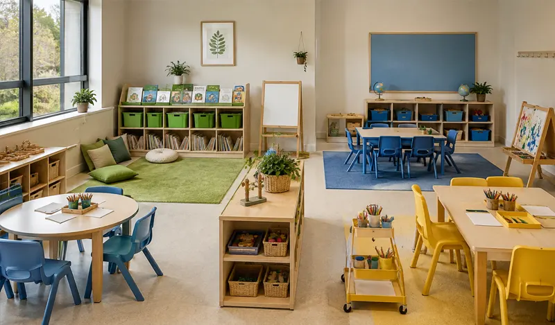 9 Classroom Decoration Ideas For Preschool And Daycare Centers 3 Using Color To Create Distinct Learning Environments
