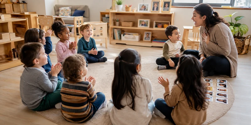 18 Circle Time Activities That Keep Preschoolers Engaged 1 Preschool Teacher Greeting A Child By Name During A Circle Time Hello Song