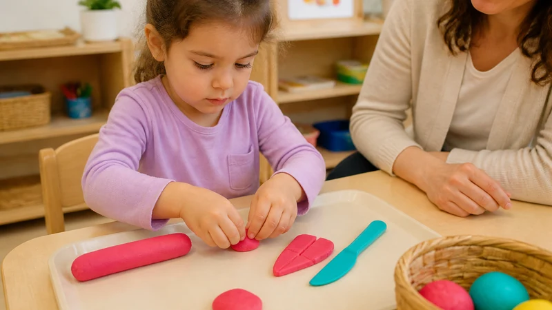 20 Fine Motor Activities For Preschoolers That Build Real Classroom Skills 2 Preschooler Rolling, Pinching And Cutting Colorful Play Dough With Child-Safe Tools