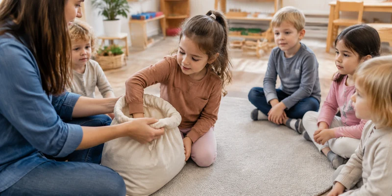 18 Circle Time Activities That Keep Preschoolers Engaged 4 Preschool Child Feeling An Object Inside A Mystery Bag During Group Time