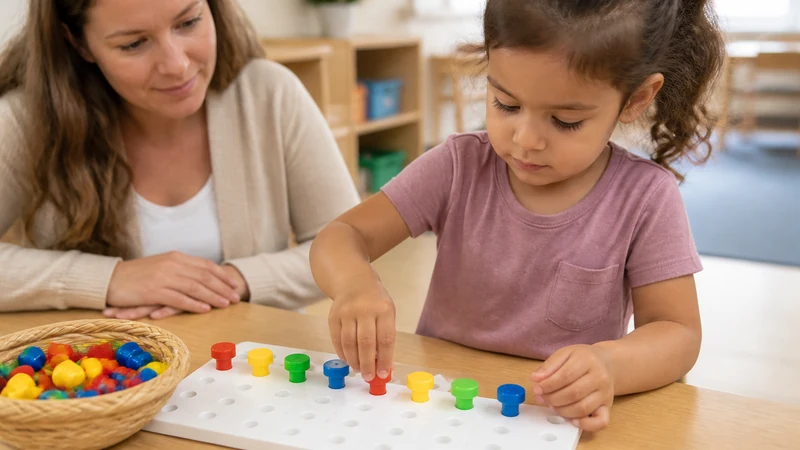 20 Fine Motor Activities For Preschoolers That Build Real Classroom Skills 6 Preschooler Placing Colorful Pegs Into A Pegboard To Make A Simple Pattern