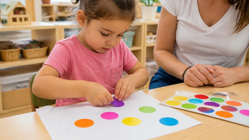 20 Fine Motor Activities For Preschoolers That Build Real Classroom Skills 7 Preschooler Peeling Colorful Stickers And Placing Them On Marked Paper Targets
