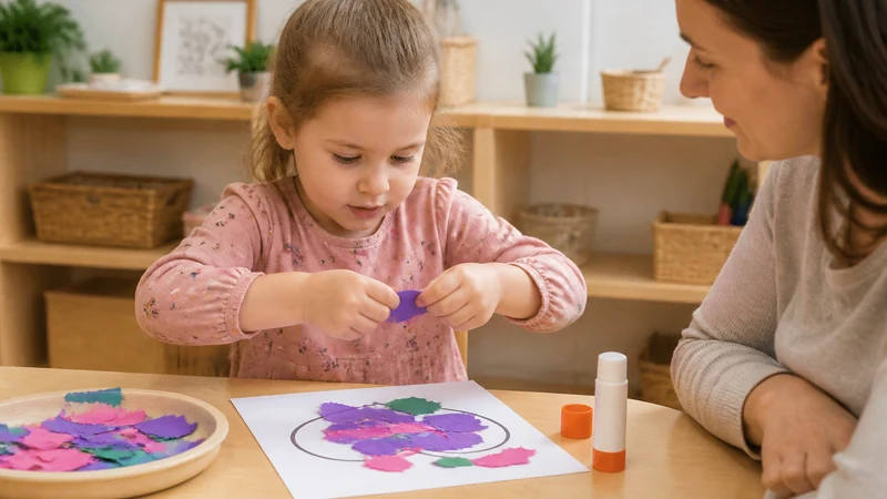 20 Fine Motor Activities For Preschoolers That Build Real Classroom Skills 8 Preschooler Tearing Colored Paper And Gluing The Pieces Into A Collage