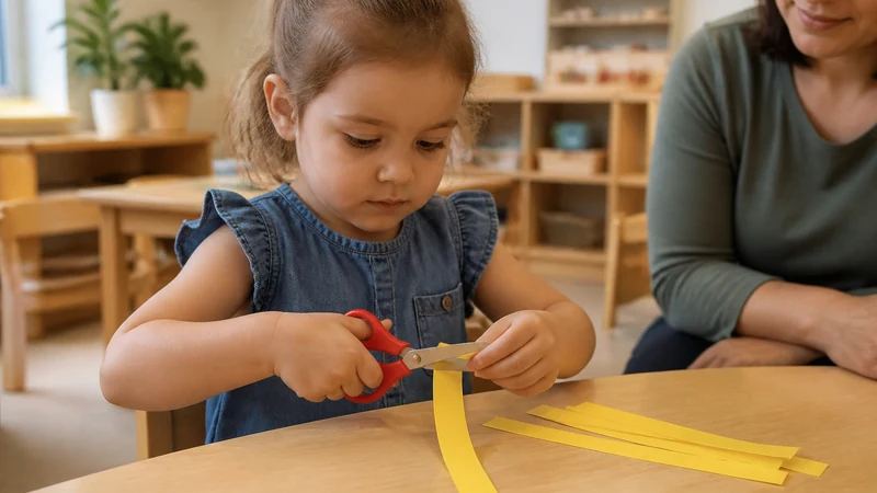 20 Fine Motor Activities For Preschoolers That Build Real Classroom Skills 9 Preschooler Snipping Narrow Paper Strips With Blunt-Tip Safety Scissors
