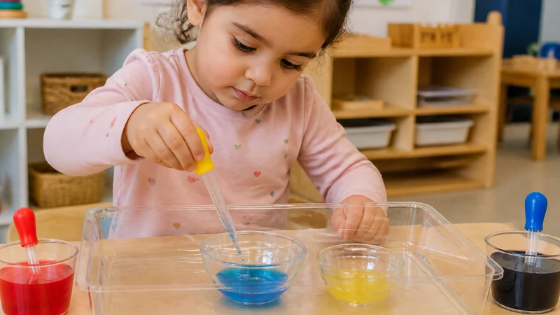 20 Fine Motor Activities For Preschoolers That Build Real Classroom Skills 11 Preschooler Using Eyedroppers To Transfer And Mix Colored Water