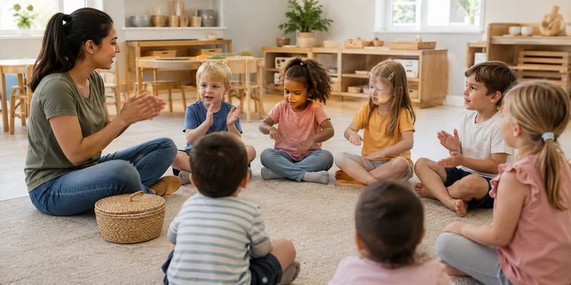 18 Circle Time Activities That Keep Preschoolers Engaged 11 Preschool Children Copying A Clap-And-Tap Pattern During Circle Time