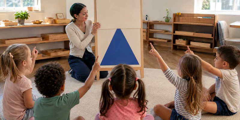 18 Circle Time Activities That Keep Preschoolers Engaged 12 Teacher Slowly Revealing A Large Shape Card To Preschool Children