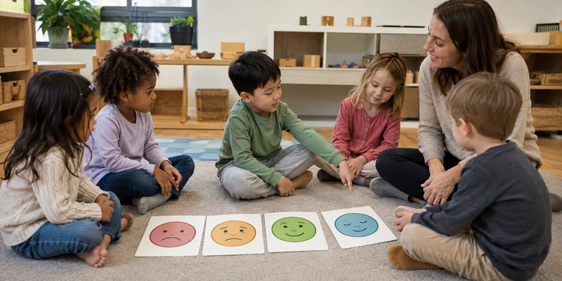 18 Circle Time Activities That Keep Preschoolers Engaged 14 Preschool Children Choosing Emotion Picture Cards During A Feelings Check-In