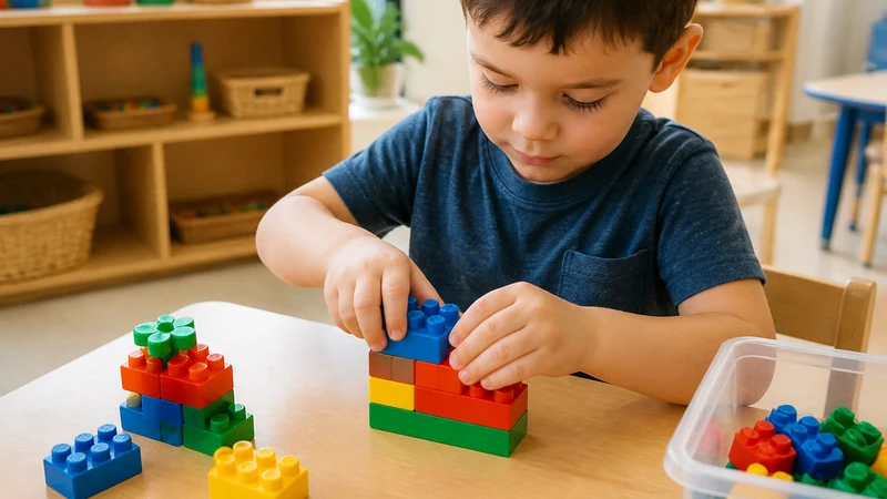 20 Fine Motor Activities For Preschoolers That Build Real Classroom Skills 17 Preschooler Pressing Colorful Connecting Blocks Together To Build A Structure