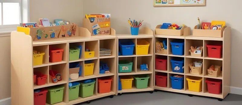 7 Best Storage Solutions For A Daycare Classroom 1 Open Face Shelving With Colourful Storage