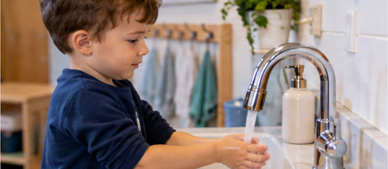 How To Set Up A Self-Service Snack Station In Preschool 5 Children Practicing Handwashing
