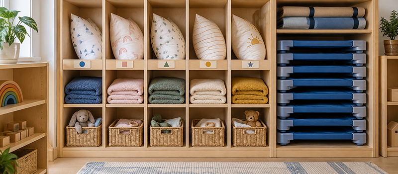 Montessori Preschool Bedroom Design: A Practical Guide For Early Learning Centers 5 Organized Bedding Storage