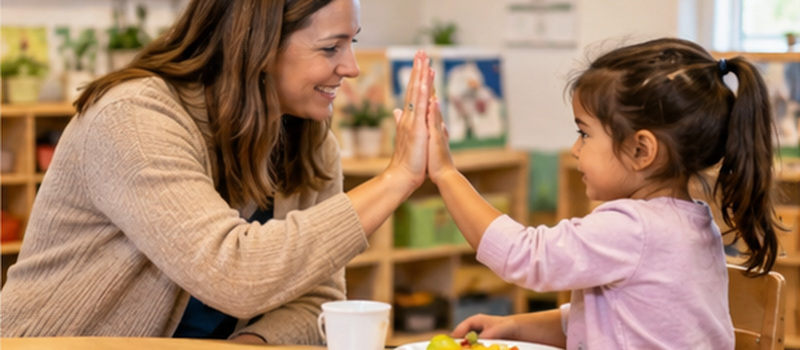 How To Set Up A Self-Service Snack Station In Preschool 6 Teacher Supporting Child Independence