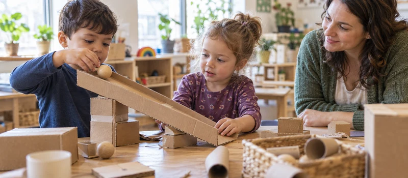 What Is A Makerspace? Understanding Making In Preschool 2 Preschool Children Testing A Cardboard Ramp With Wooden Balls