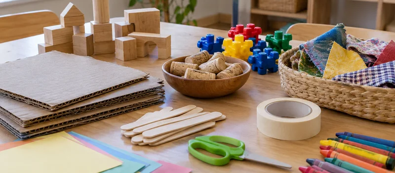 What Is A Makerspace? Understanding Making In Preschool 3 Open-Ended Preschool Makerspace Materials Including Cardboard, Wood, Fabric, And Loose Parts